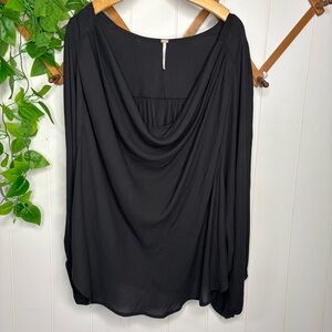 Free People tunic black Draped Asymmetrical neck long  balloon sleeves Medium